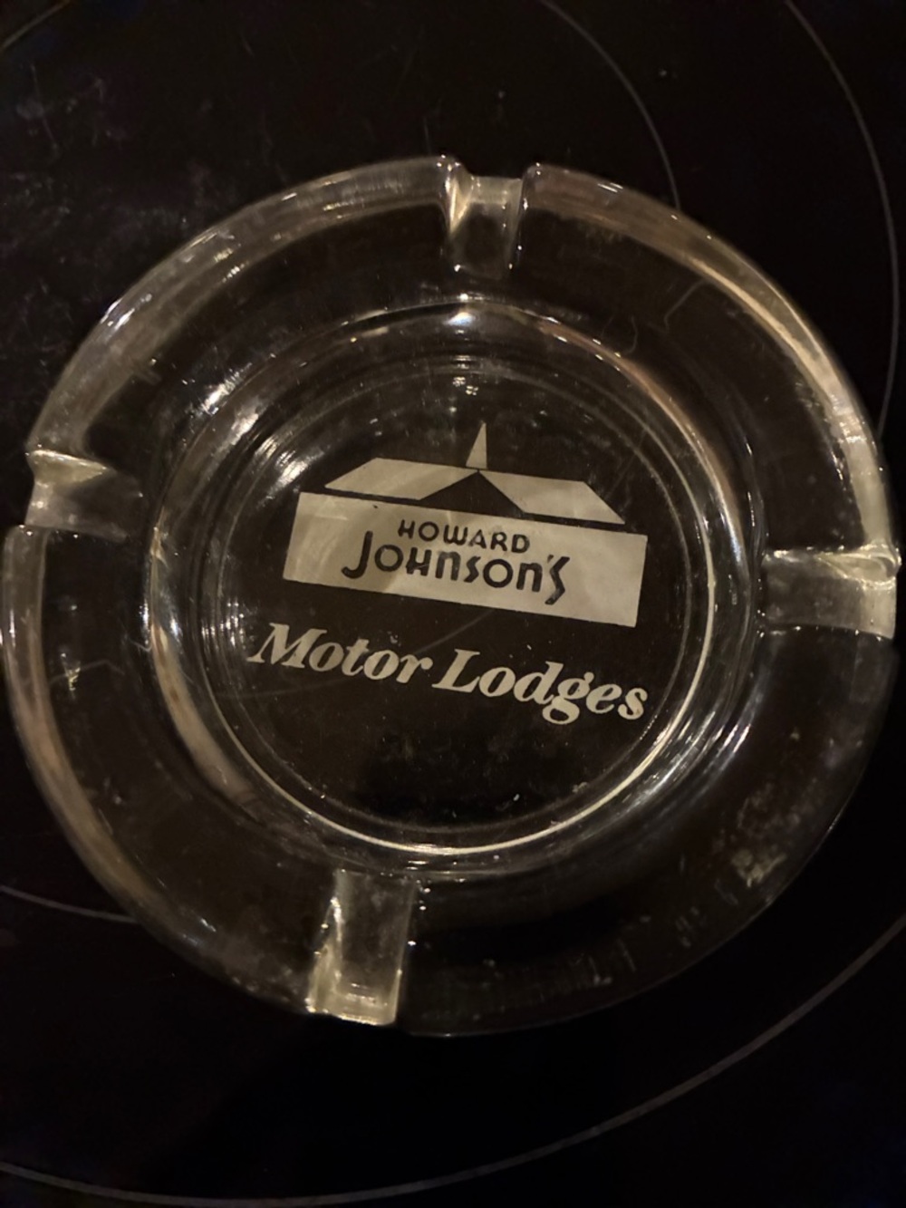 Howard Johnsons VTG Ashtray/Trinket Dish Clear Glass Ashtray with White Logo